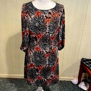 H & M Retro Print MIDI Sheath Dress with waist  tie Size 6